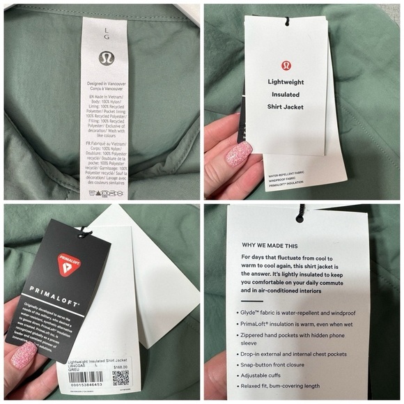 Lululemon Lightweight Insulated Shirt Jacket Grey Eucalyptus Size Large NWT - Picture 13 of 13